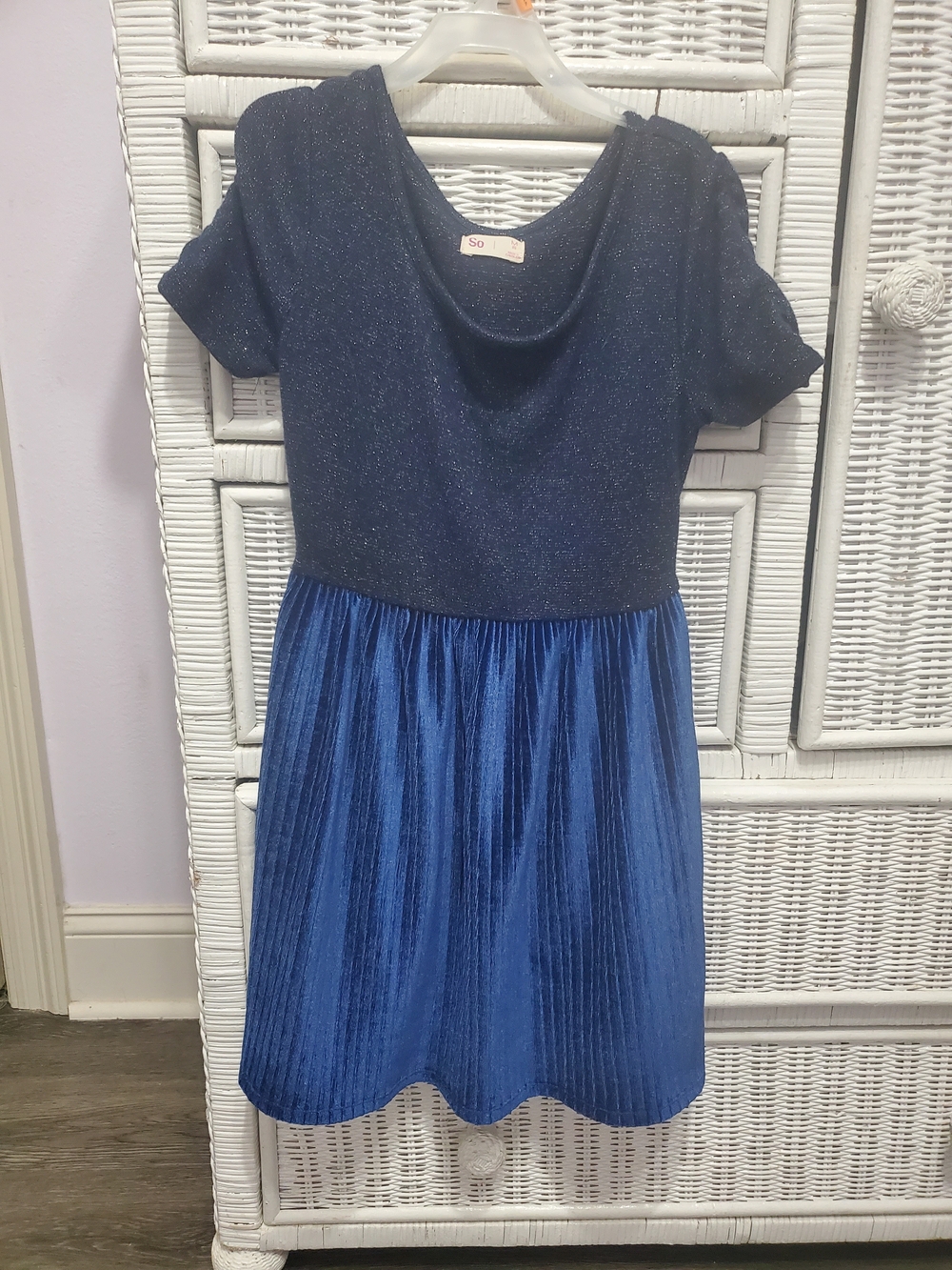 SO Navy and Royal Blue Sparkle Pleated Girls Party Dress - Shimmer Top